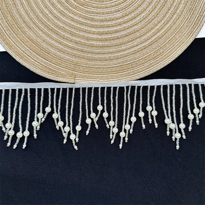 3684 Vestido de novia con flecos y cuentas de industria pesada, cheongsam, decoración de ropa, cortinas europeas onduladas hechas a mano, cuentas de encaje, puntas colgantes