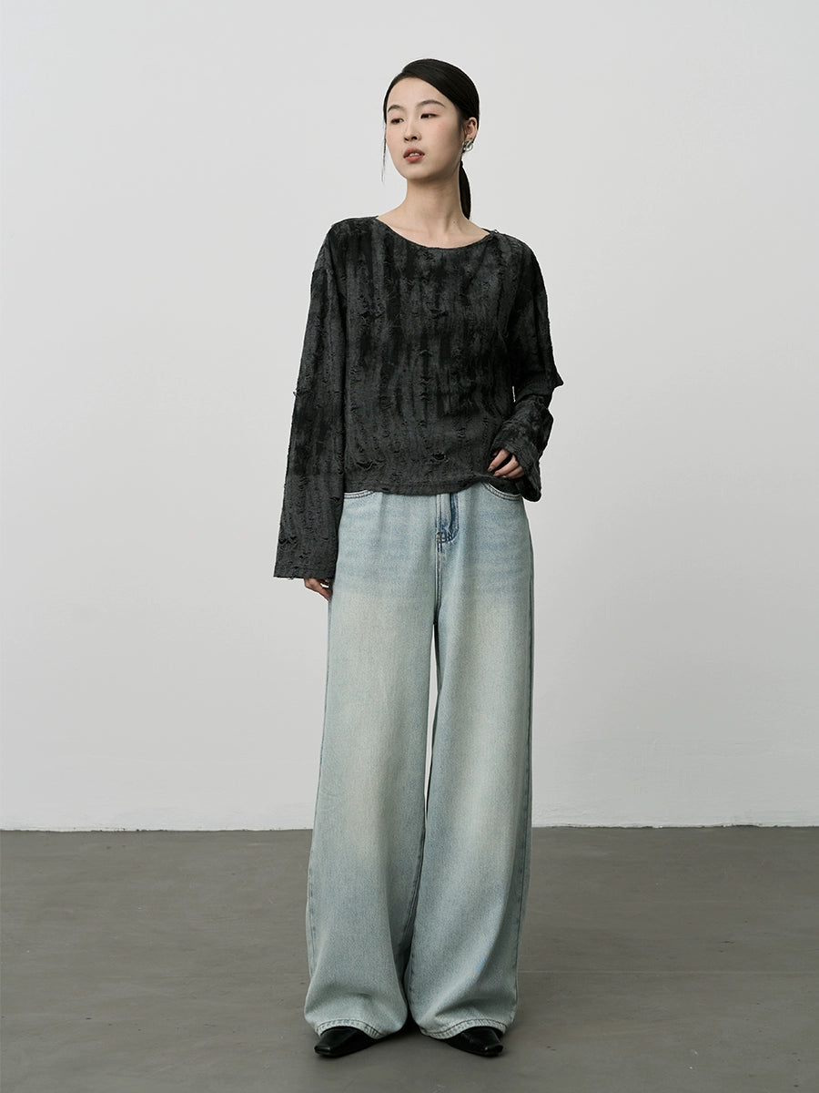 Pantalones vaqueros de pierna ancha de color azul claro CAREMIND, pantalones ajustados de cintura alta y pierna recta, pantalones de verano que fregan el suelo 