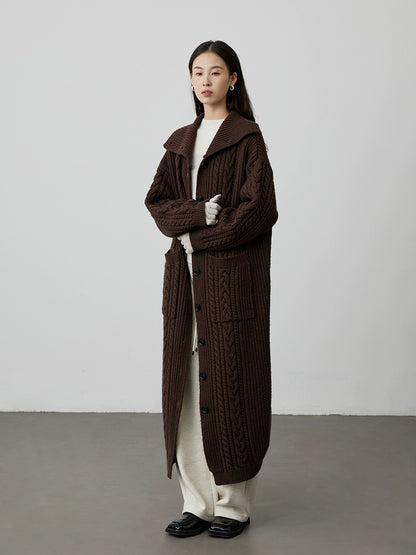 [Suéter de pan de agua alcalina] Chaqueta de suéter torcida de cuello alto coreana CAREMIND, abrigo largo de punto para mujer 