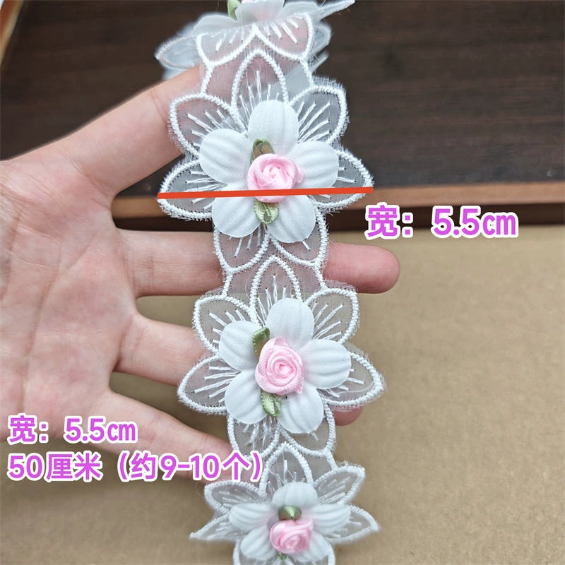 3556★ Accesorios de encaje de flores tridimensionales, encaje bordado de organza con cuentas de doble capa, sombrero de boda hecho a mano DIY, ropa para niños