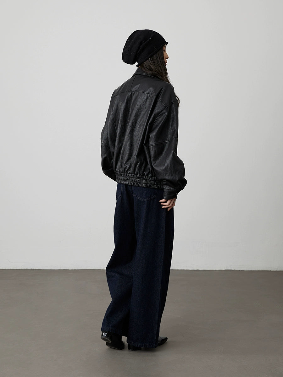 [Chaqueta de cuero Harley] Chaqueta de cuero de alambre negro estilo Hong Kong CAREMIND Chaqueta de cuero de motocicleta de calle Kusa 