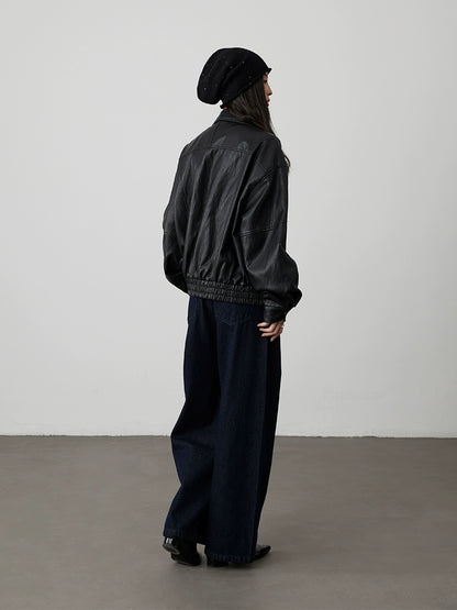 [Chaqueta de cuero Harley] Chaqueta de cuero de alambre negro estilo Hong Kong CAREMIND Chaqueta de cuero de motocicleta de calle Kusa 