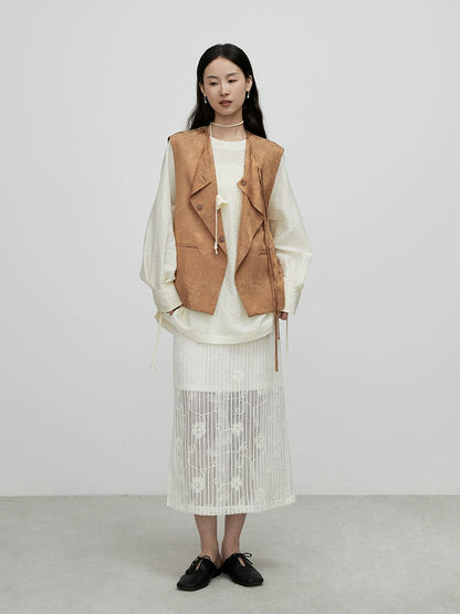 [Lily of the Valley] Camisa tipo jersey de manga larga con tirantes elegantes y diseño de nicho premium de CAREMIND 