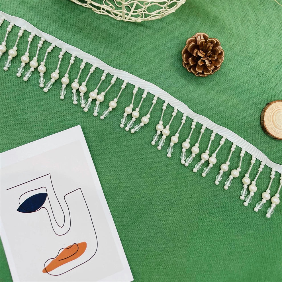 3698 Nuevo, encaje con flecos de perlas hecho a mano, para ropa, textiles para el hogar, cortina DIY, lámpara de escritorio, encaje decorativo