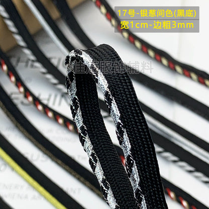 Cinta adhesiva de seda para niños, 1 cm, color dorado y plateado, para ribetes, ropa, textiles para el hogar, almohadas, etc.