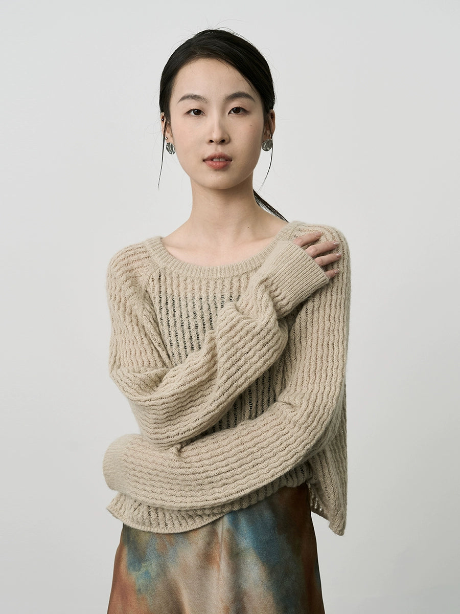 Suéter hueco retorcido de mohair suave y ceroso de CAREMIND Top corto versátil de cinco puntos con espinas suaves 