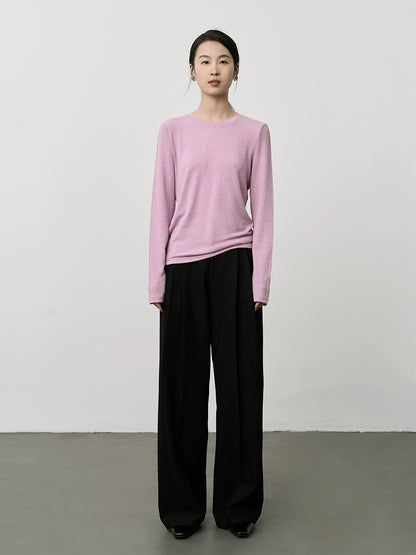 Camiseta de cuello redondo con parte inferior de color rosa suave y ceroso de CAREMIND 2024 Nueva camiseta de manga larga interior premium 