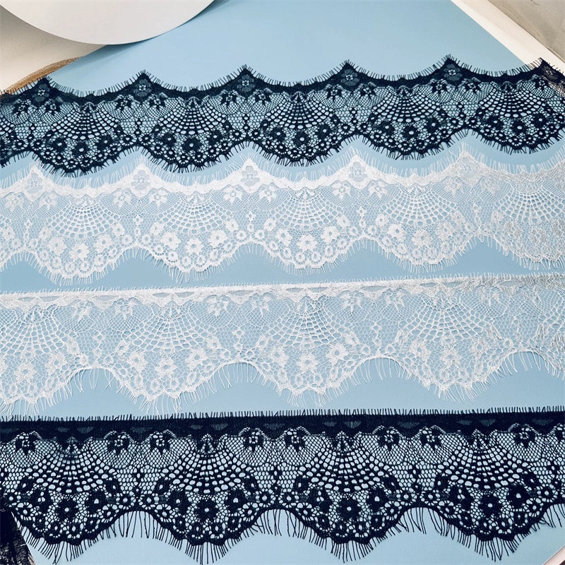 3765 Modelo de gran venta de 10 cm de ancho, accesorios de encaje para pestañas en blanco y negro, cortinas hechas a mano DIY, ropa, superficie de encaje decorativo