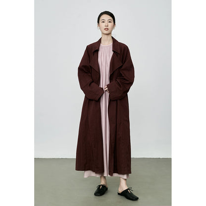 CAREMIND temperamento café rojo silueta minimalista antiarrugas gabardina abrigo largo estilo retro británico 