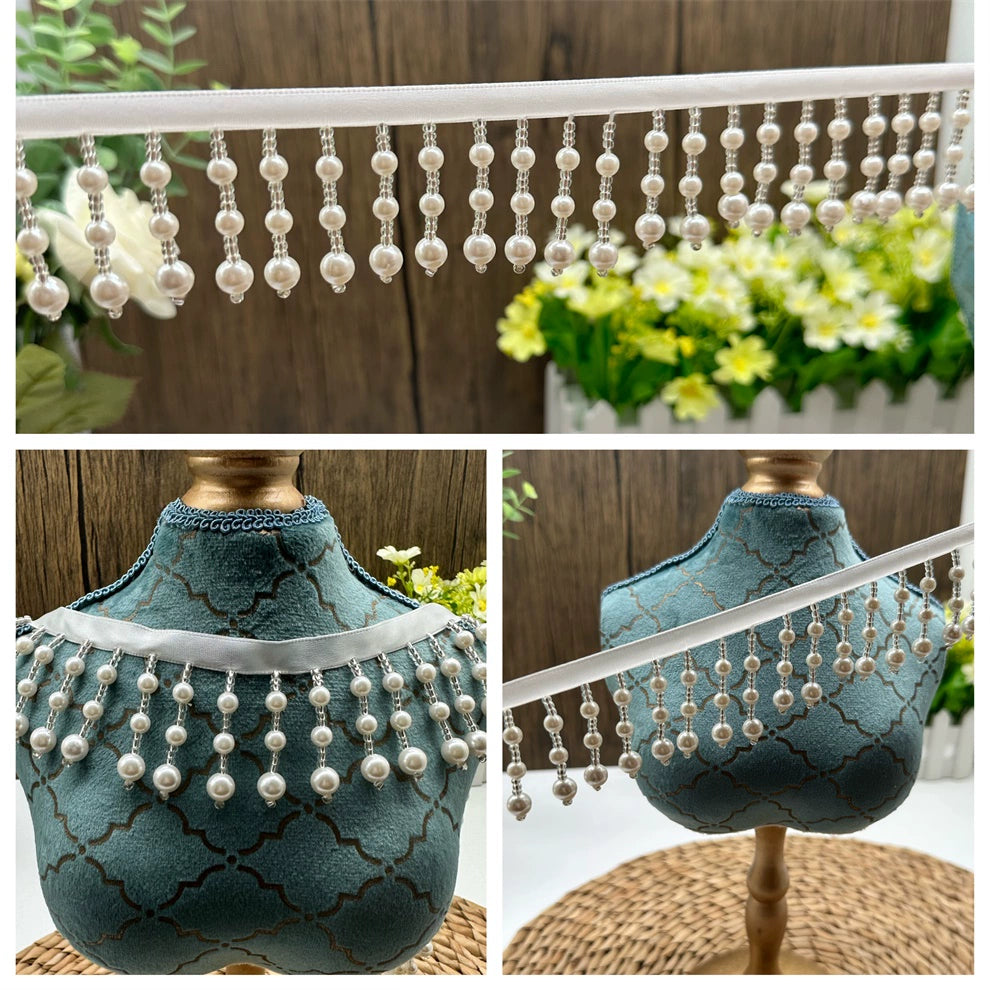 3699 Borla de industria pesada con cuentas de encaje y borlas de perlas, accesorios para bricolaje, falda, cheongsam, cortina, lámpara de escritorio, decoración de encaje