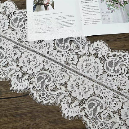 3755 Precio de tres metros, línea de hueso que contiene algodón de alta calidad, tela de encaje de pestañas, blanco y negro, tela de empalme de ropa bilateral