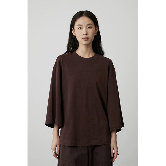 T-shirt à manches courtes et col rond pour femme, haut décontracté et polyvalent, en pur coton, confortable et ample, quatre couleurs, CAREMIND