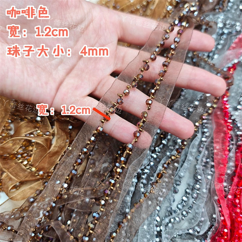 3726 Largeur 1,2 cm Nouvelle couleur Maille Cristal Perles Dentelle Accessoires, Fait Main DIY Vêtements Bordure Accessoires