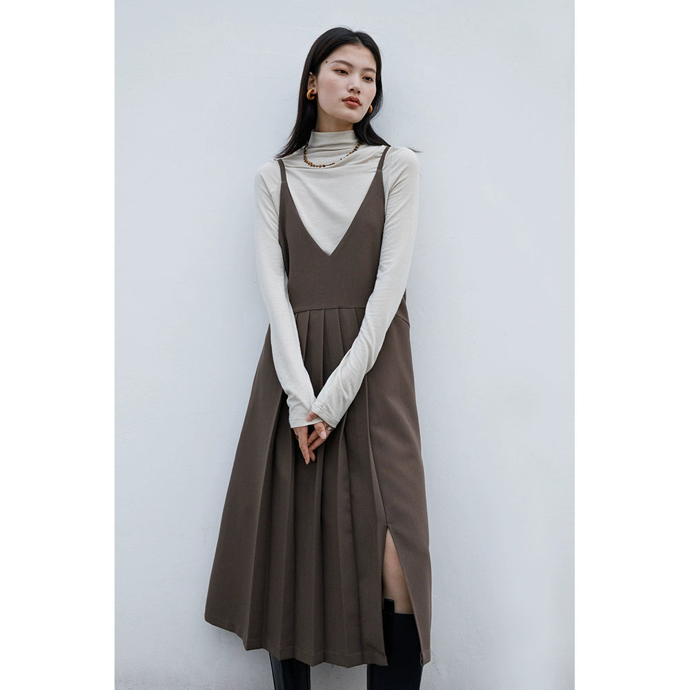 [Offre spéciale à durée limitée] Robe ample sans manches à volants pour femme, jupe plissée à bretelles, jupe mi-longue et longue, jupe gilet à col en V