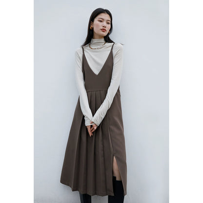 [Offre spéciale à durée limitée] Robe ample sans manches à volants pour femme, jupe plissée à bretelles, jupe mi-longue et longue, jupe gilet à col en V