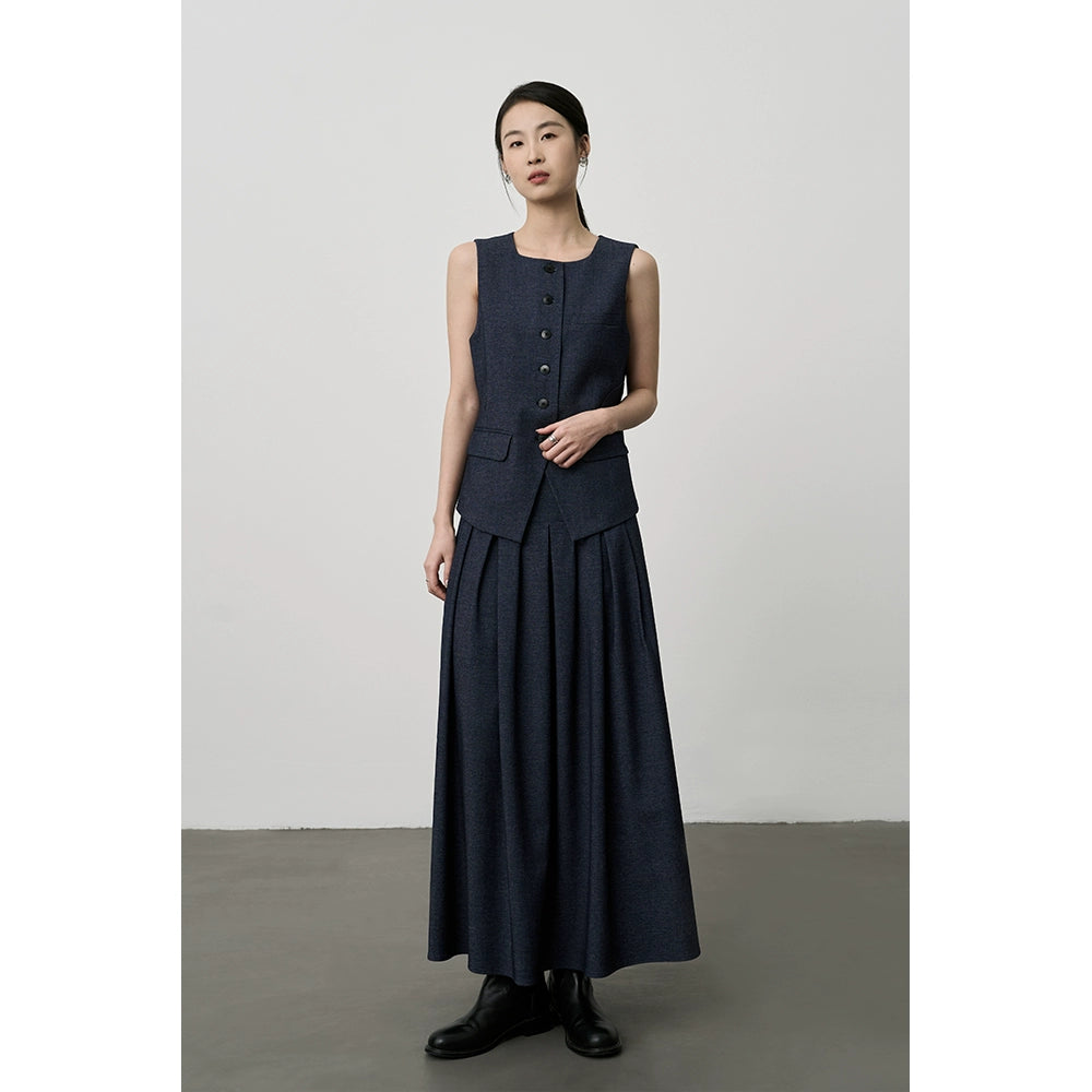 Conjunto de dos piezas de falda plisada fina y cintura alta con chaleco sin mangas de lujo francés ligero de CAREMIND 