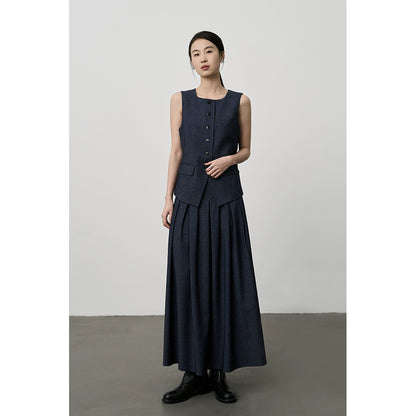 Conjunto de dos piezas de falda plisada fina y cintura alta con chaleco sin mangas de lujo francés ligero de CAREMIND 