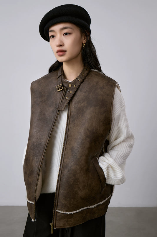 [Oferta especial por tiempo limitado] Chaqueta de chaleco corta con integración de piel, nueva chaqueta de chaleco engrosada europea Maillard apilada 