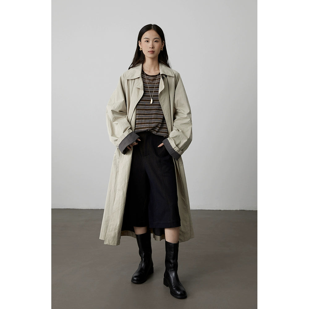 [Colección Birds] CAREMIND Gabardina larga con silueta lavada, nueva prenda casual minimalista para primavera y otoño 