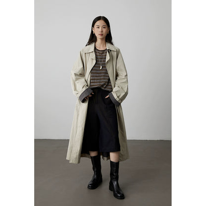 [Colección Birds] CAREMIND Gabardina larga con silueta lavada, nueva prenda casual minimalista para primavera y otoño 