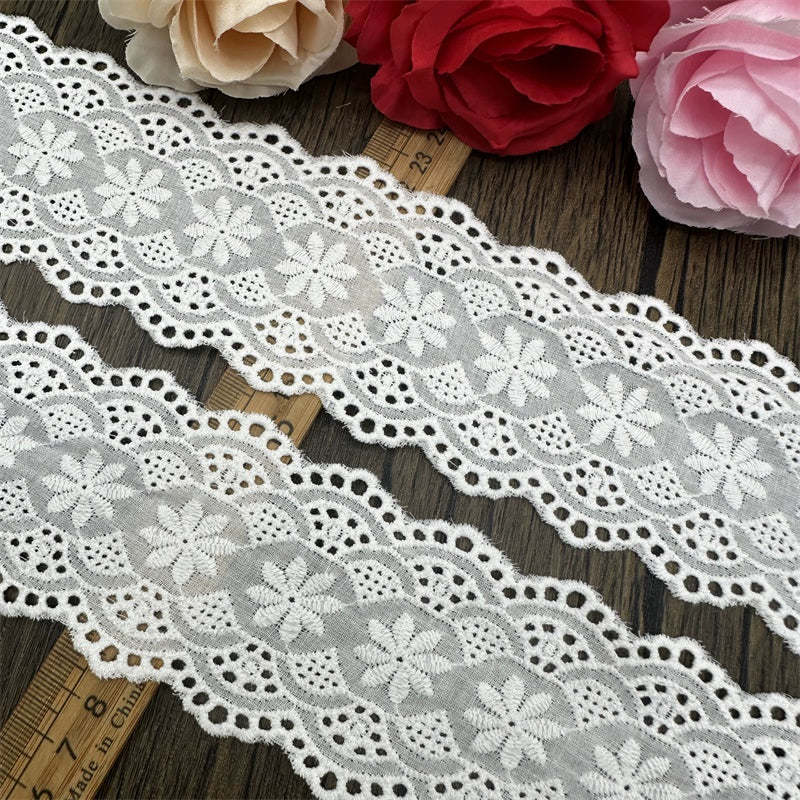 3788 Accesorios de encaje bordado de algodón blanco hechos a mano, cortinas DIY, material para ropa de muñeca, falda con lazo