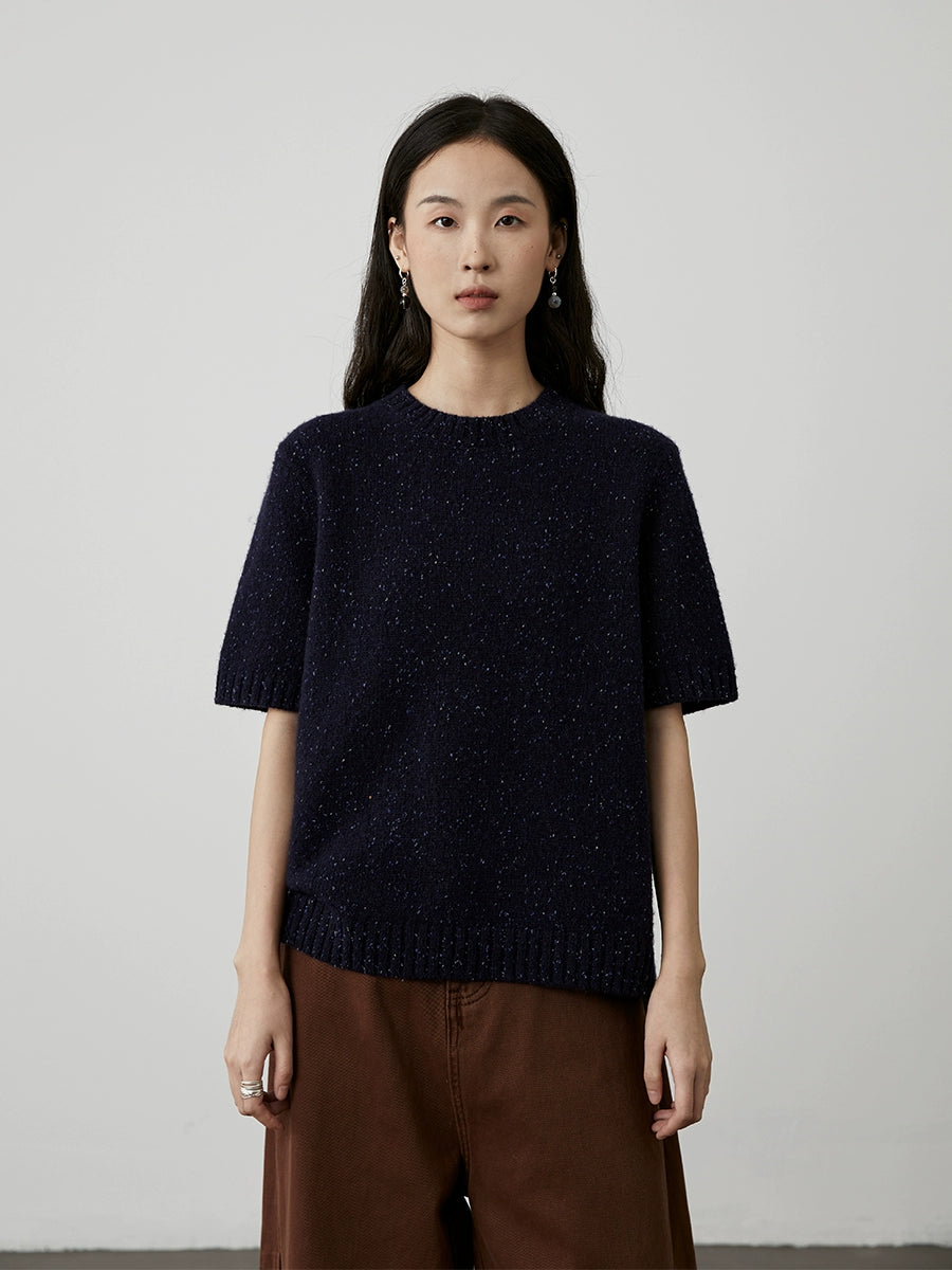 [Roomai Sweater] CAREMIND Color Dot Wool Yarn Short Sweater Basic Bottom Knitted Sweater Top
