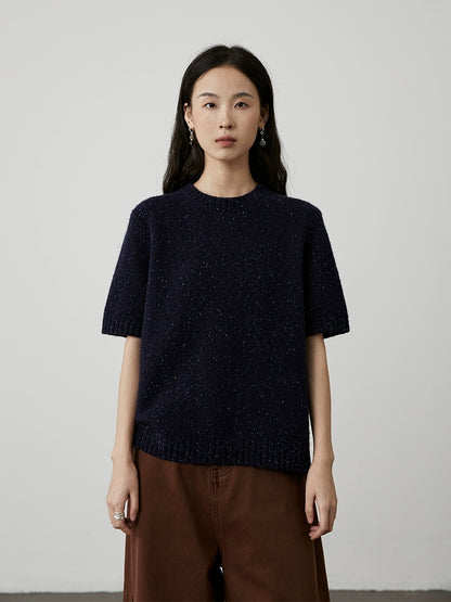 [Roomai Sweater] CAREMIND Color Dot Wool Yarn Short Sweater Basic Bottom Knitted Sweater Top