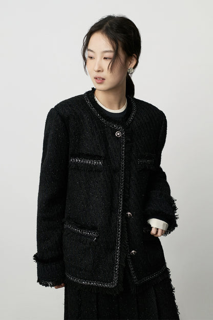 Chaqueta negra gruesa y fragante con temperamento de CAREMIND, textura industrial pesada, suelta y elegante, para mujer 