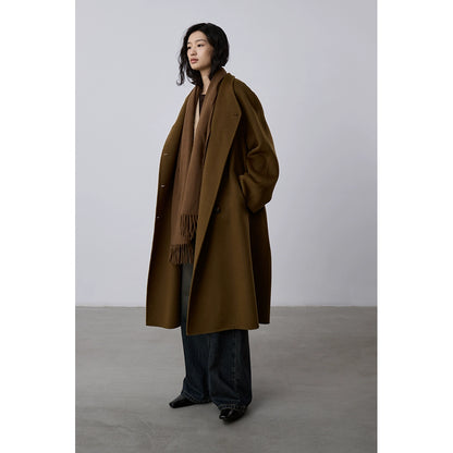 CAREMIND Maillard abrigo de lana de cachemira de doble cara abrigo cruzado de longitud media abrigo de temperamento de otoño e invierno ropa de mujer 