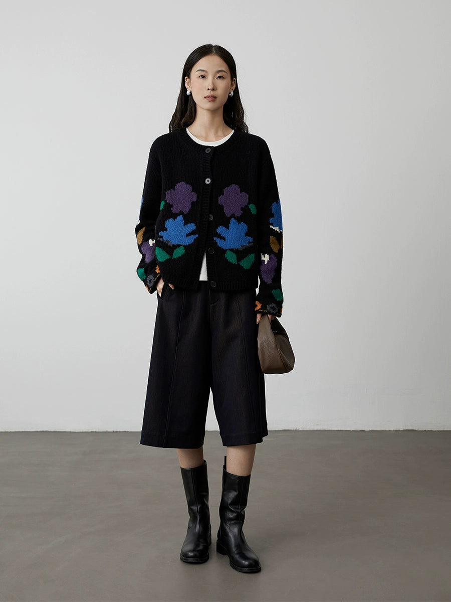 [Suéter de jardín] Chaqueta tipo cárdigan con cuello redondo y flores de colores de CAREMIND, top de punto clásico de otoño 