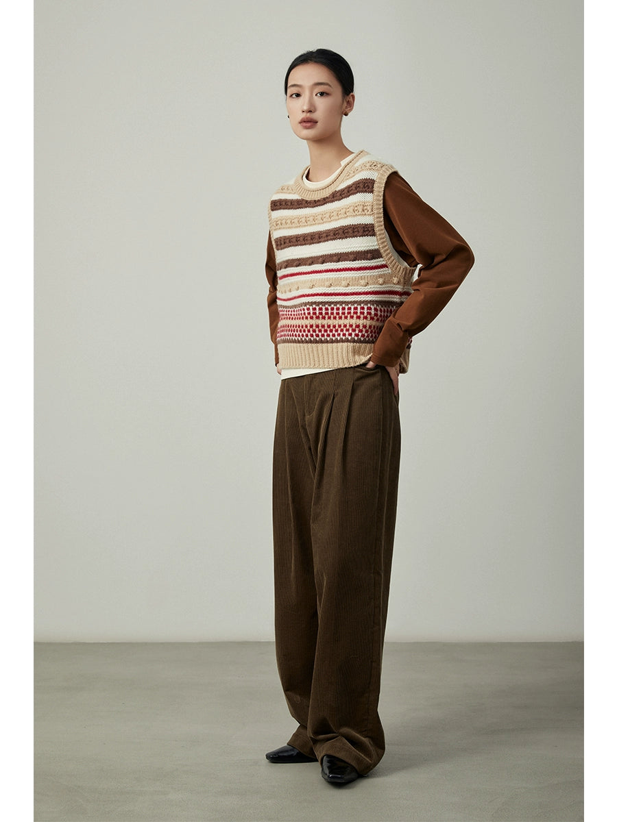 [Oferta especial por tiempo limitado] Pantalones rectos de pana de otoño e invierno, color caqui a rayas, pantalones casuales de cintura alta y delgados, viajes sencillos 