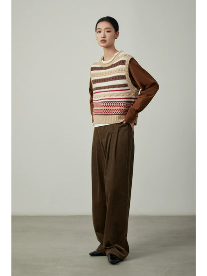 [Oferta especial por tiempo limitado] Pantalones rectos de pana de otoño e invierno, color caqui a rayas, pantalones casuales de cintura alta y delgados, viajes sencillos 