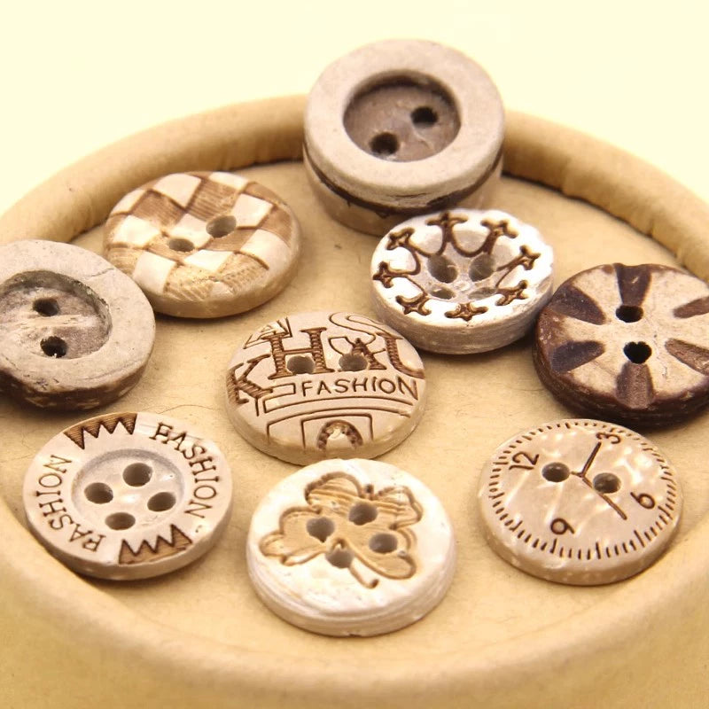 3352★  Coconut Round Shirt Button Women's Button Painted Shirt Small Button DIY Handmade Clothes Wooden Button Coconut Shell Wood