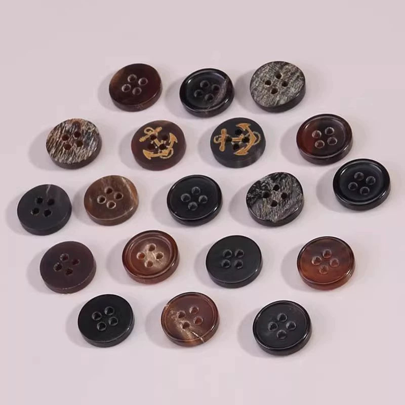 3326★  High-grade natural real horn buttons men's and women's retro cotton and linen polo shirt shirt buttons black coffee small buttons