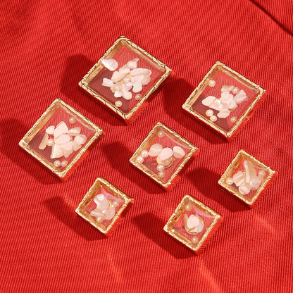 3487★ Botón de concha cuadrada de metal para ropa, chaqueta, niña bonita, botones decorativos de alta gama, abrigo, cárdigan, suéter, botón de traje