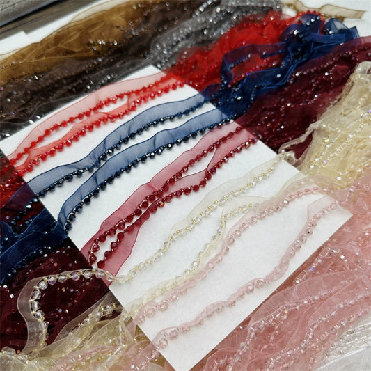 3726 Ancho 1,2 cm Nuevo color Malla Cristalina Cuentas Encaje Accesorios, Hecho a mano DIY Borde de Ropa Accesorios