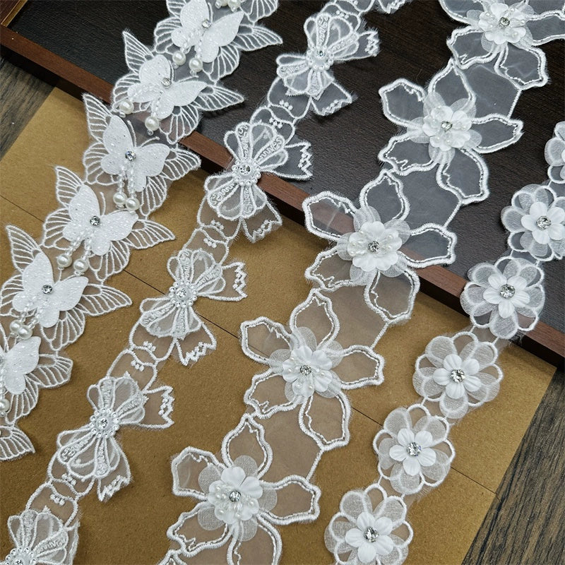 3663★ Bordado de organza de alta calidad, cuentas tridimensionales, accesorios de encaje de mariposa de doble capa, materiales de joyería de boda DIY