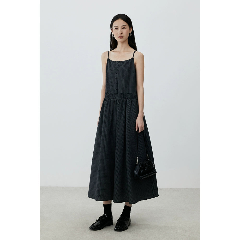 [Sketch skirt] CAREMIND French temperament checkered suspender dress lazy sleeveless medium and long dress