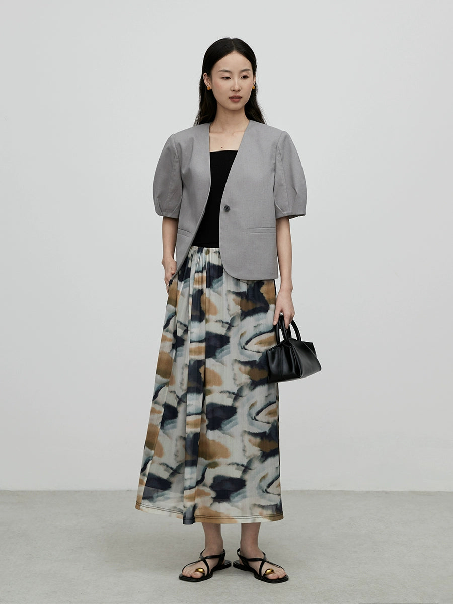 Chaqueta estilo camisa corta vintage gris CAREMIND para uso diario, cuello en V, botones, parte superior pequeña 