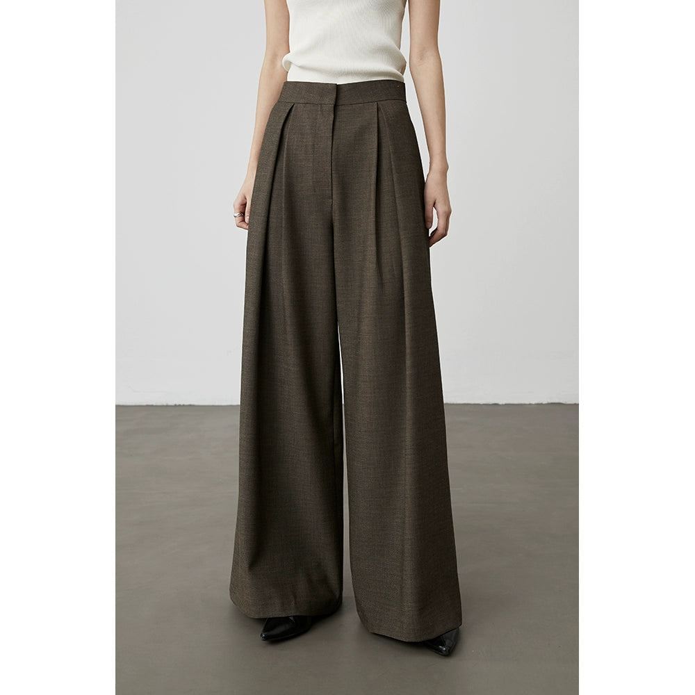 [Silhouette trousers] CAREMIND iron-free design wide-leg trousers loose and thin straight drop suit pants autumn