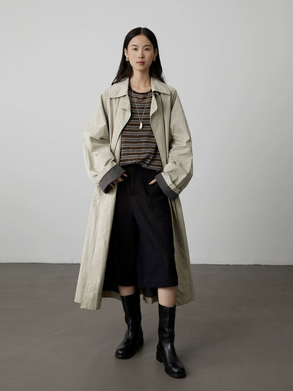 [Colección Birds] CAREMIND Gabardina larga con silueta lavada, nueva prenda casual minimalista para primavera y otoño 