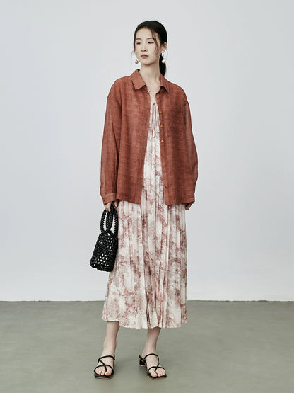 CAREMIND Vestido con tirantes y hombros descubiertos para vacaciones en la playa 2024 nueva falda fina plisada con cuello en V 