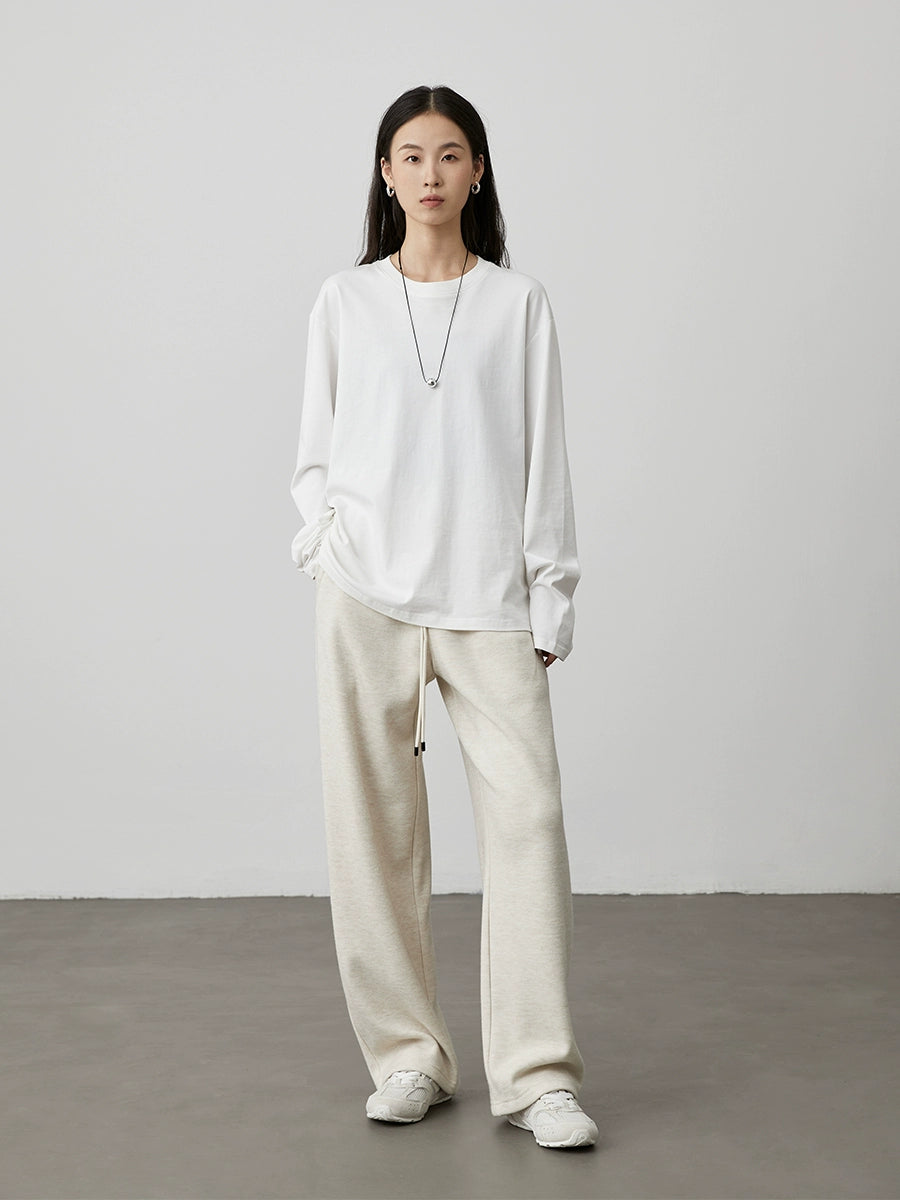 [Camiseta blanca Ridge Line] Camiseta larga clásica blanca de cuello redondo de CAREMIND, nueva camiseta informal con parte inferior 