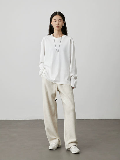 [Camiseta blanca Ridge Line] Camiseta larga clásica blanca de cuello redondo de CAREMIND, nueva camiseta informal con parte inferior 