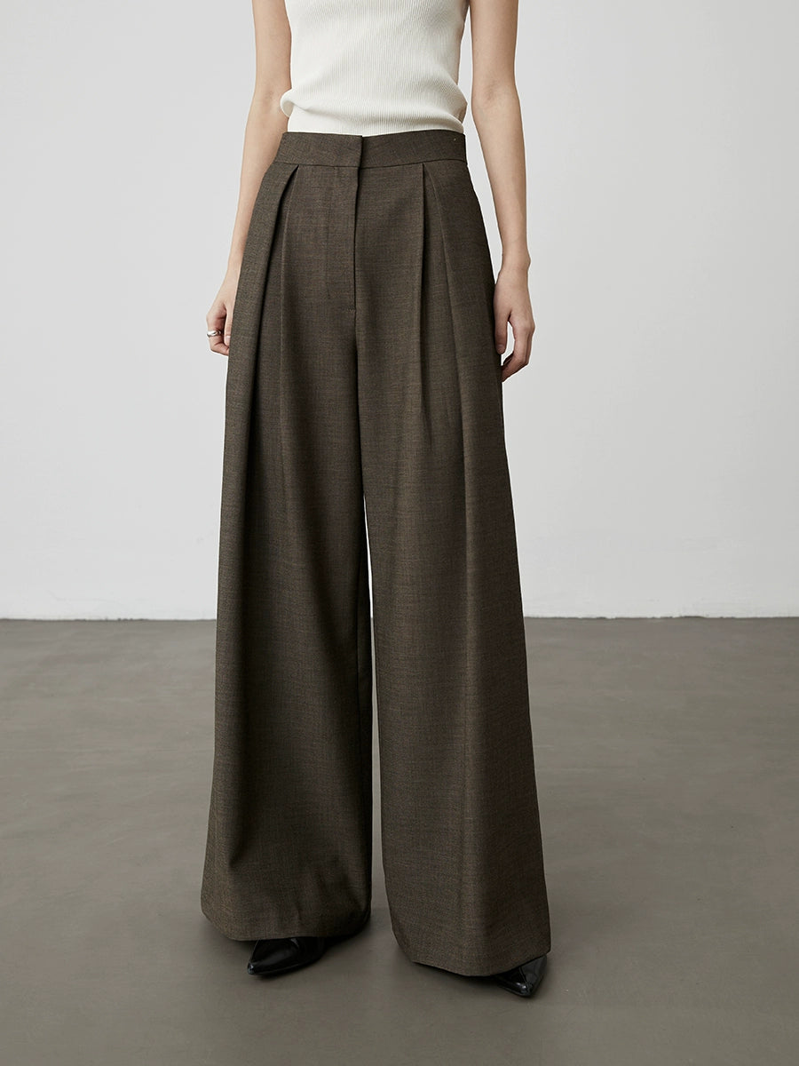 [Silhouette trousers] CAREMIND iron-free design wide-leg trousers loose and thin straight drop suit pants autumn