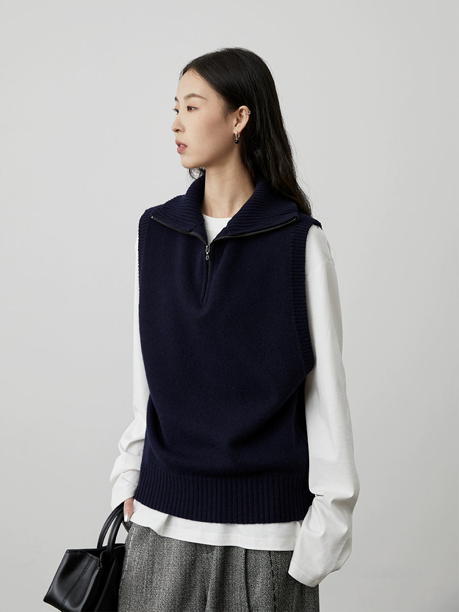 [Chaleco] Chaleco de lana con cremallera tipo chaqueta CAREMIND Chaleco de punto de primera calidad 