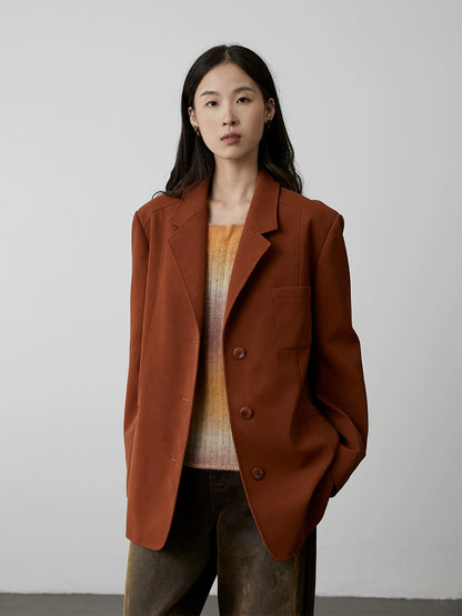 [Café con avellana] Chaqueta ajustada de traje de cuero marrón caramelo clásico vintage de CAREMIND 