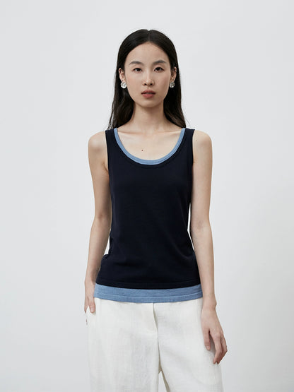 [Fácil de salir a la calle] CAREMINDU - Chaleco de dos piezas con cuello falso a juego de colores, diseño versátil de ropa apilada, camiseta sin mangas para mujer 