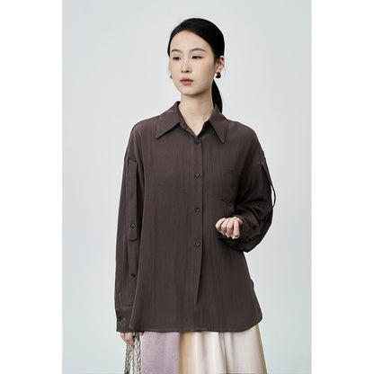 Camisa informal holgada de manga larga estilo retro de CAREMIND, camisa ligera de lujo con solapa versátil, ropa para mujer 