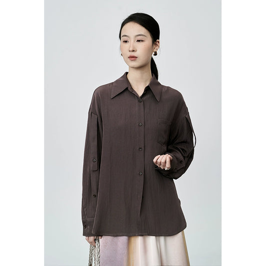 Camisa informal holgada de manga larga estilo retro de CAREMIND, camisa ligera de lujo con solapa versátil, ropa para mujer 